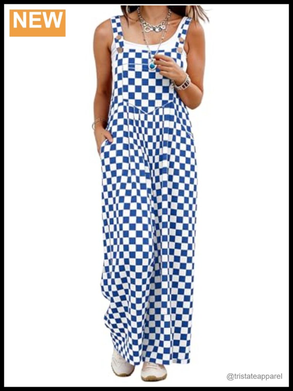 Wide Leg Checkered Overalls Loose Fit High Waist Casual